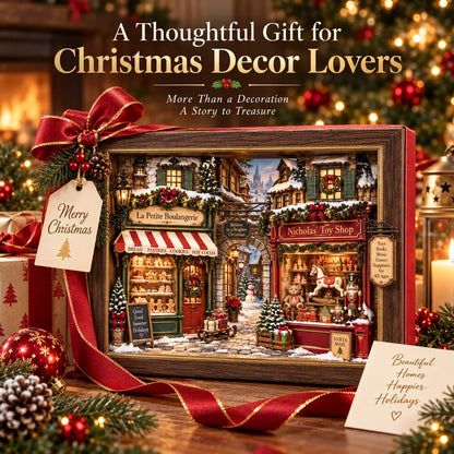 🎄 Old World Christmas 3D Wooden Shadow Box Snowy Village Holiday Keepsake Decor 🎁