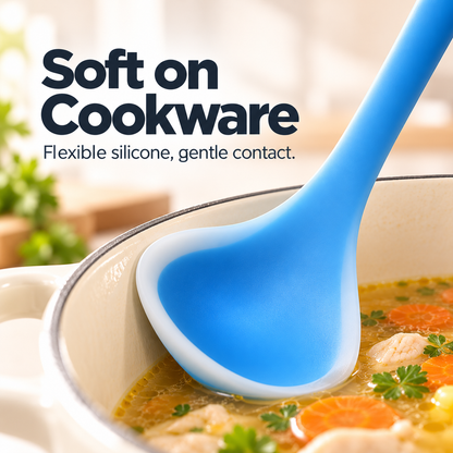 🥣 Heat-Resistant Flexible Silicone Kitchen Soup Ladle with Non-Stick Scraping Edge 🍳