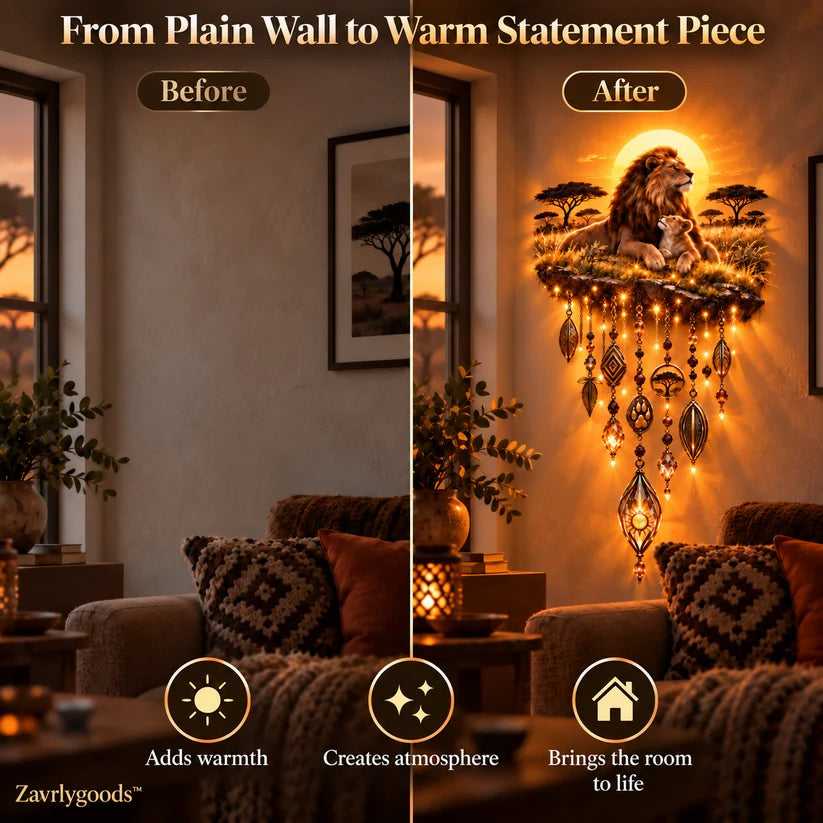 🔥Today 59% OFF🔥Majestic Savannah Family Glow™ – Lion & Cub Illuminated Wall Decor