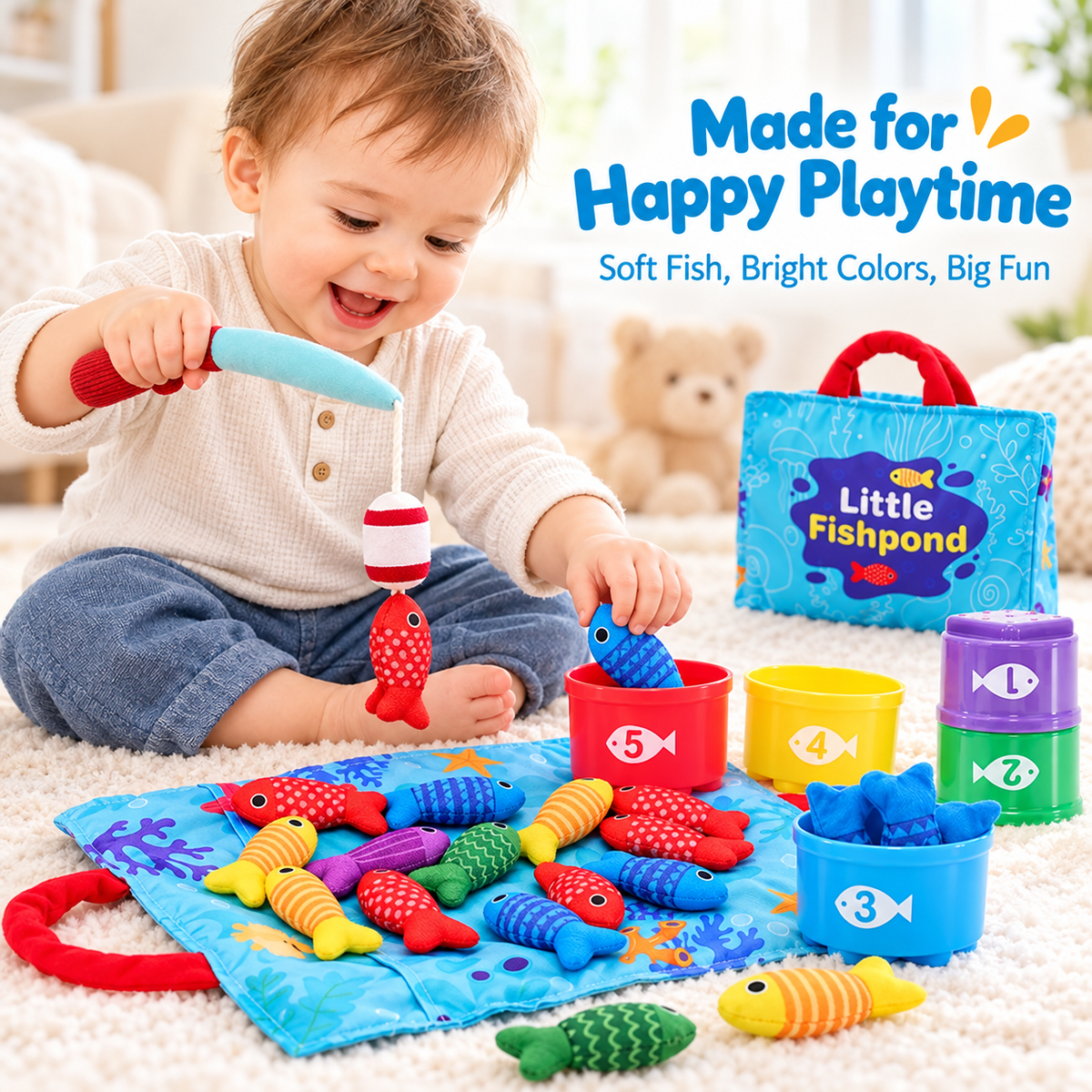 🐟 22-Piece Soft Fishing Toy Set – Color Matching & Early Learning Fun for Babies & Toddlers