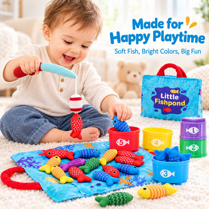 🐟 22-Piece Soft Fishing Toy Set – Color Matching & Early Learning Fun for Babies & Toddlers