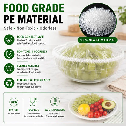 🌿 Save 50% Today ✨ 100PCS Elastic Stretch Food Covers – Quick-Fit Bowl & Plate Covers