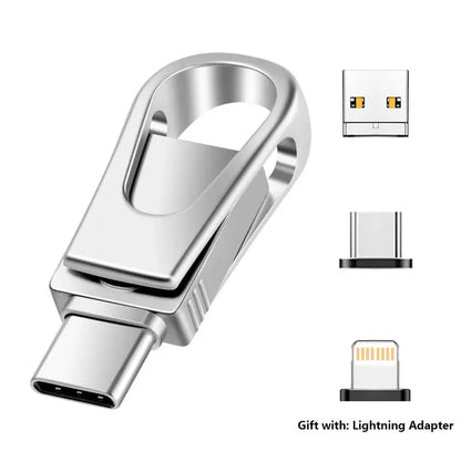 📱 3-in-1 Mobile USB 3.0 Flash Drive – USB-C, USB-A & Lightning File Transfer