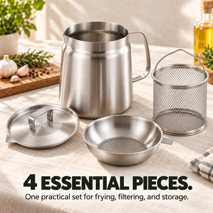 🍳 4-in-1 304 Stainless Steel Deep Fryer & Oil Strainer Pot Set – Fry, Filter & Store Cooking Oil with Ease