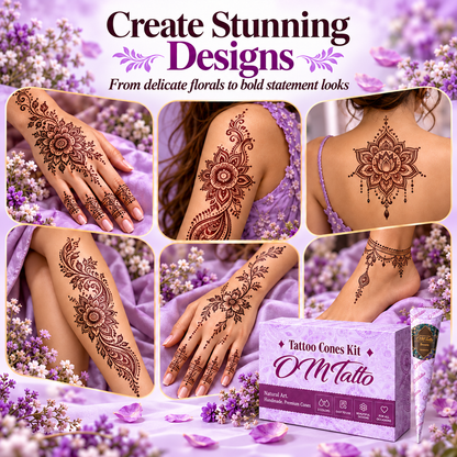 🌸 Henna Tattoo Kit with Stencils – Temporary Body Art Cones for Hands & Creative Designs ✨