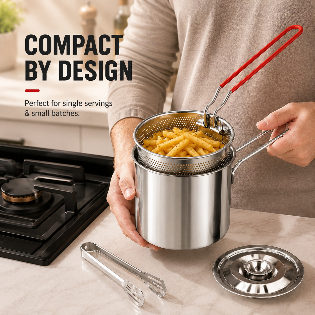 🔥 50% OFF Fry, Lift & Drain Stainless Steel Fryer Set 🍤