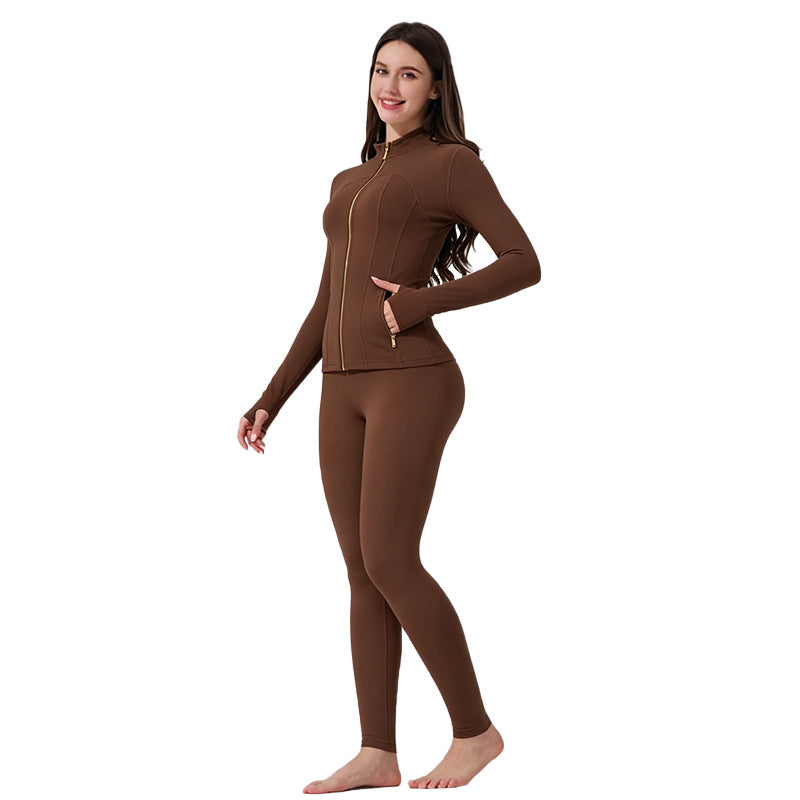 ✨ Sculpt-Seamless 2-Piece Athletic Performance Jacket & High-Waist Leggings Active Set 🏃‍♀️