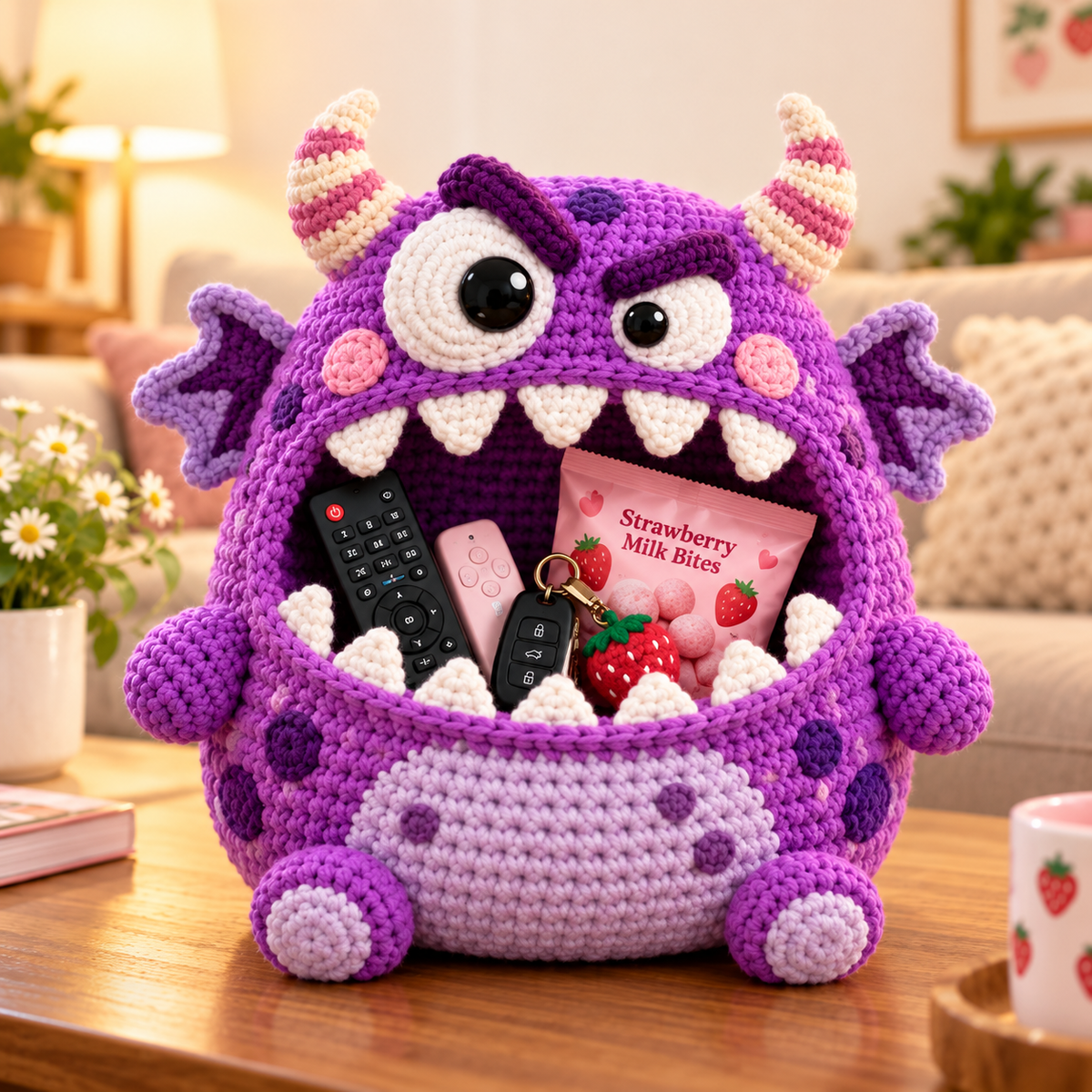 🔥 Last Day 49% OFF-👾 Hungry Monster DIY Crochet Storage Basket Kit for Couch & Desk Clutter 🧶