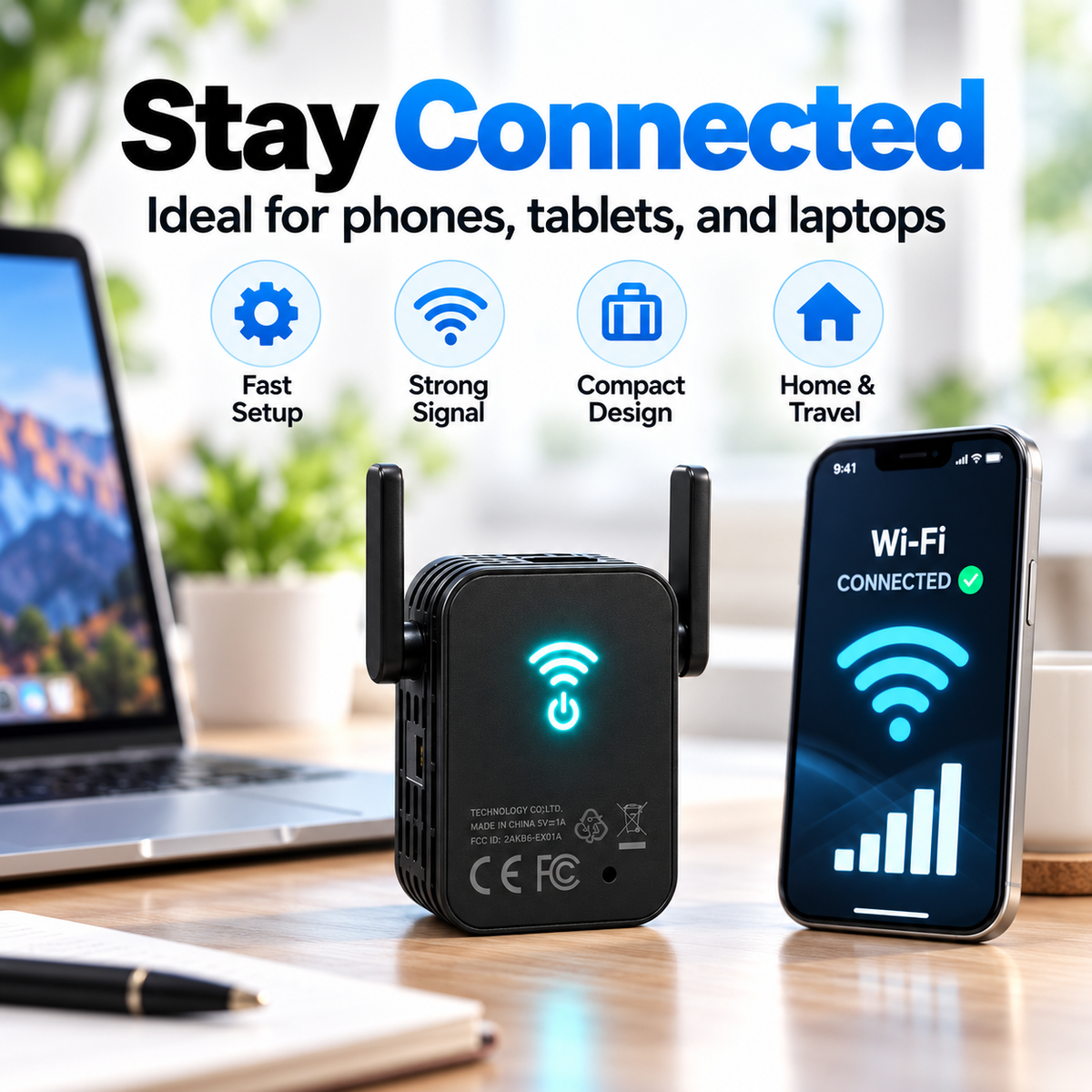 📶 Mini Portable Wi-Fi Extender Signal Booster with Dual Antennas & Ethernet Port ⚡