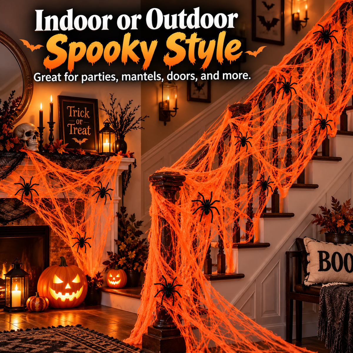 🎃 50% OFF Halloween Stretch Spider Web Set – 100g Web + 20 Spiders
