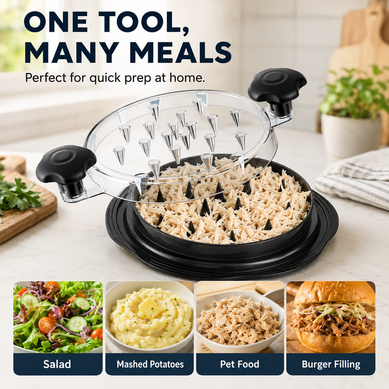 🍗 49% OFF Chicken Shredder Tool – Fast Twist Meat Shredder with Clear Lid