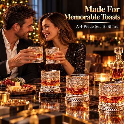 🥃 360° Spinning Crystal Whiskey Glass Gift Set with Large Ice Ball Molds (4-Piece) ✨