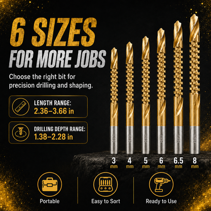 🔥 50% OFF 6-Piece HSS Carving Drill Bit Set ⚡ Drill, Groove & Shape with Ease