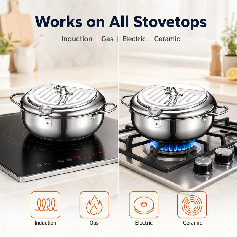 🔥 50% OFF 🍤 Stainless Steel Tempura Fryer Pot with Thermometer