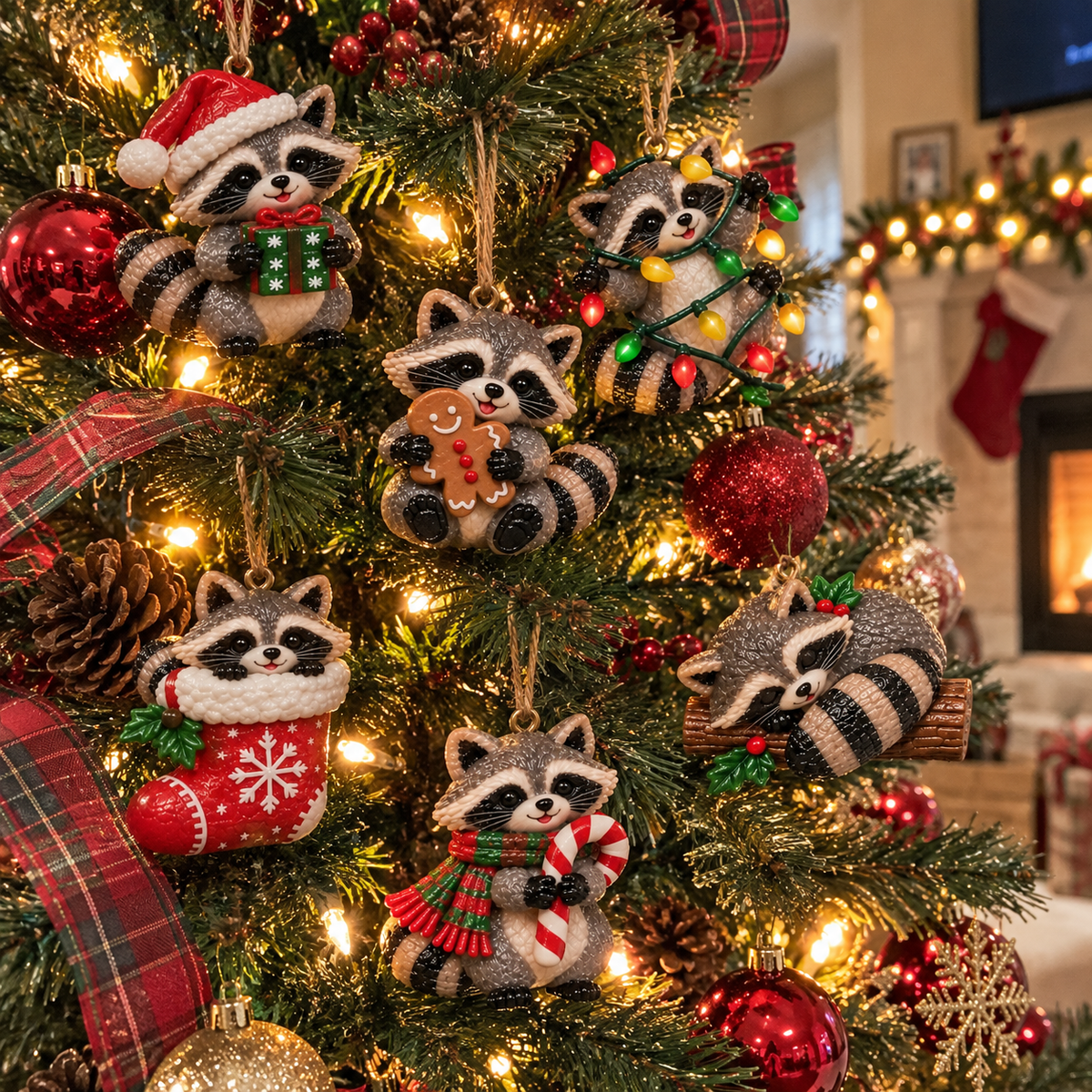 🦝Adorable Christmas Raccoon Ornaments