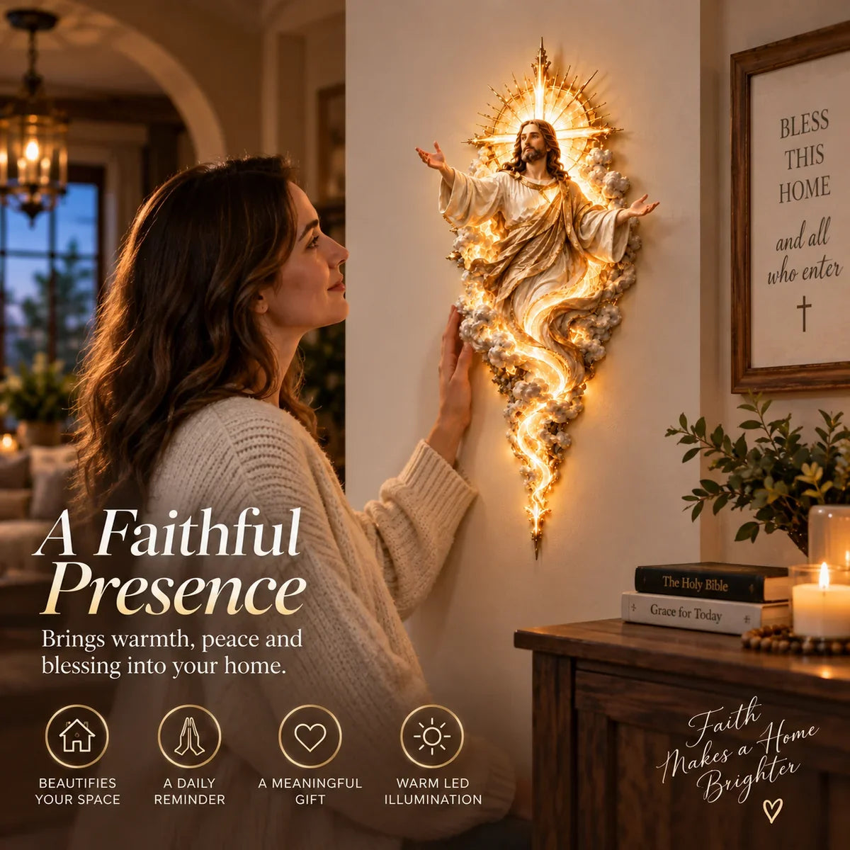 🔥Last Day 50% OFF -  ✝️ Light of the World Jesus Wall Sculpture – A Radiant Symbol of Faith for the Home