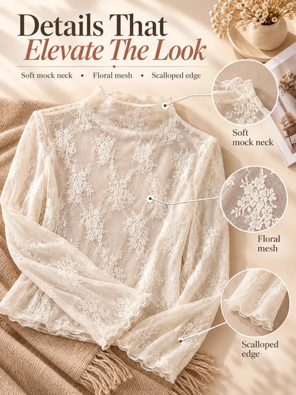 🌸 5-Pack Floral Lace Mesh Tops | Elegant Layering Set