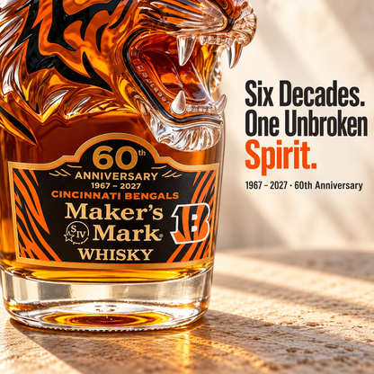 🐯🥃 Bengals × Maker’s Mark 60th Anniversary Bourbon Bottle 🎉🎁