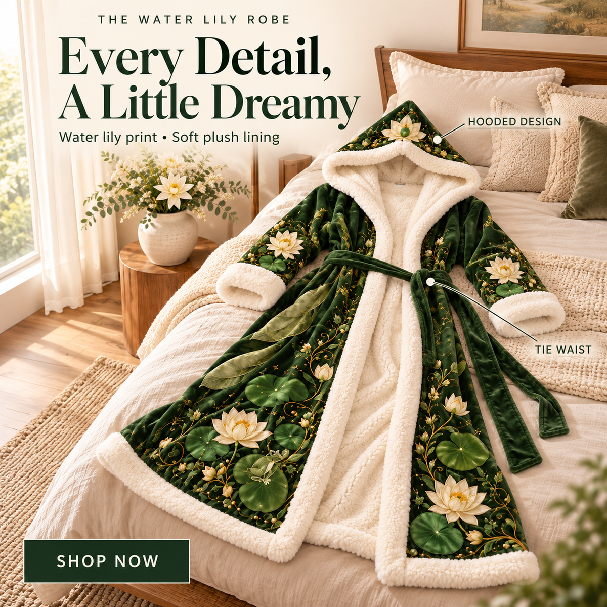 🌸Floral Hooded Robe with Plush Lining