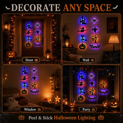 Battery-operated LED Halloween silhouette wall sticker—peel-and-stick decorative light.