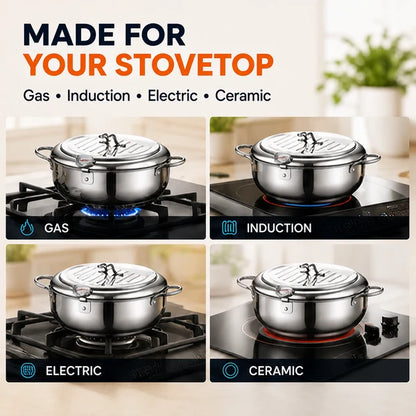 🔥 48% OFF 304 Stainless Steel Deep Fryer Pot 🍗 Stovetop Fryer With Thermometer & Oil Drain Rack