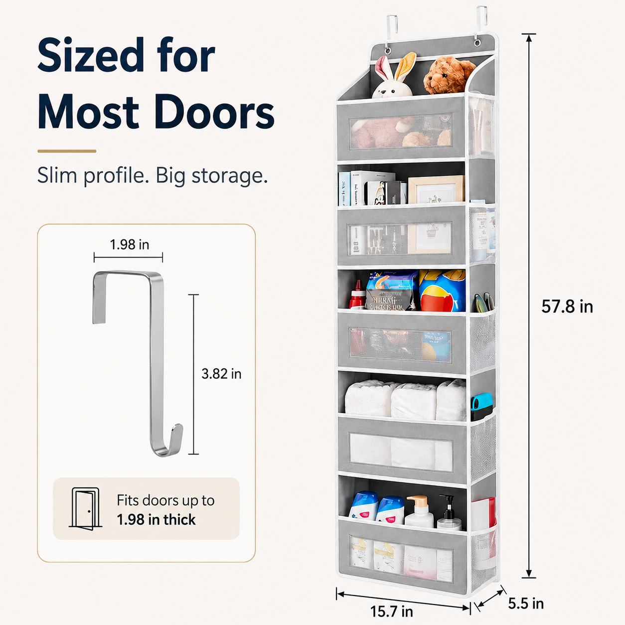 🔥 50% OFF 5-Tier Over-the-Door Organizer – Extra Side Mesh Pockets for More Storage 🚪