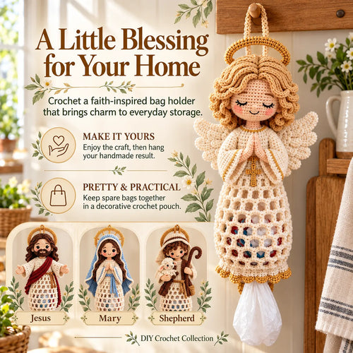 🧶 Blessed Home DIY Crochet Bag Holder Kit with Faith-Inspired Figures 🕊️