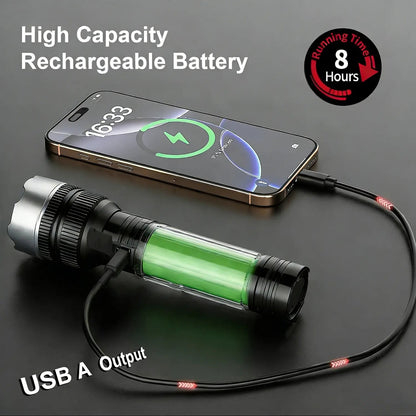 🔦⚡ 2-in-1 Rechargeable High-Power Flashlight – Digital Power Display, Zoomable Beam & Adjustable Brightness