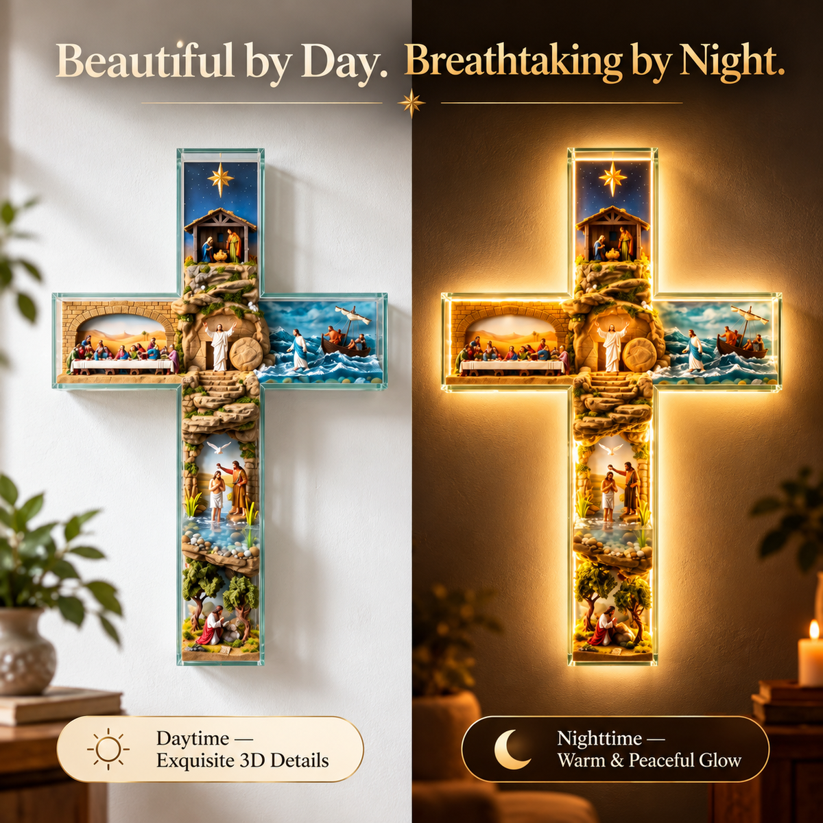 The Vigil Cross™ – Illuminated Biblical Story Wall Cross