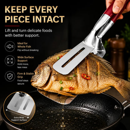 🔥 Limited-Time 50% OFF 🍳 2-in-1 Spatula Tongs — Grip, Flip, Drain & Serve with Ease