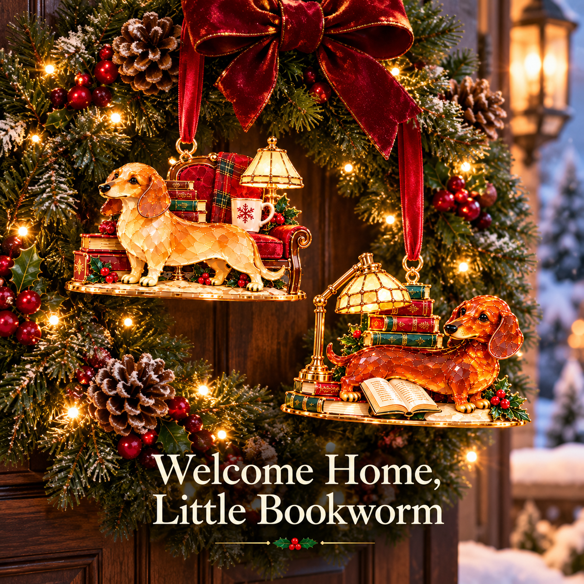 🐶Dachshund Cozy Library Christmas Ornament – A Little Story for Your Tree 🐾