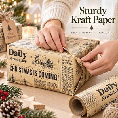 📰 Vintage Newspaper Christmas Kraft Wrapping Paper Mini Roll for Gifts & DIY 🎄