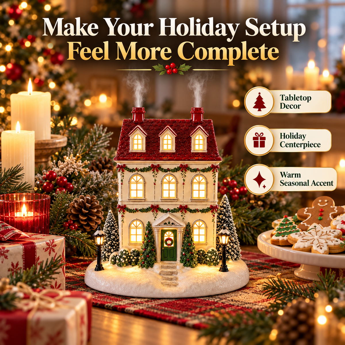 🎄 Christmas Village House Essential Oil Aroma Diffuser with Warm Glowing Chimney Mist 🎁