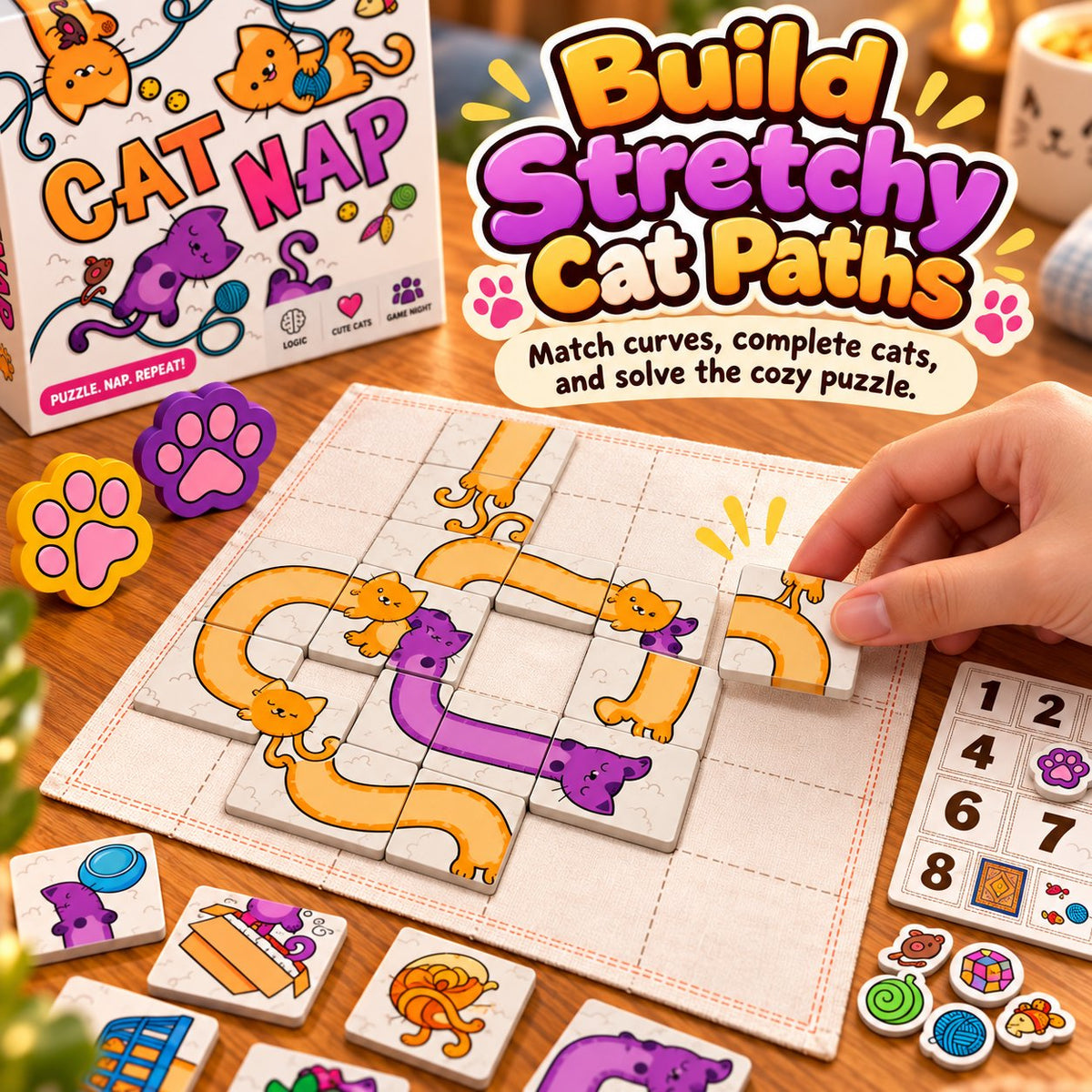 🐱 Cat Nap – Cute Cat Puzzle Board Game for Family Fun & Game Night(✨Buy 2 Free Shipping)