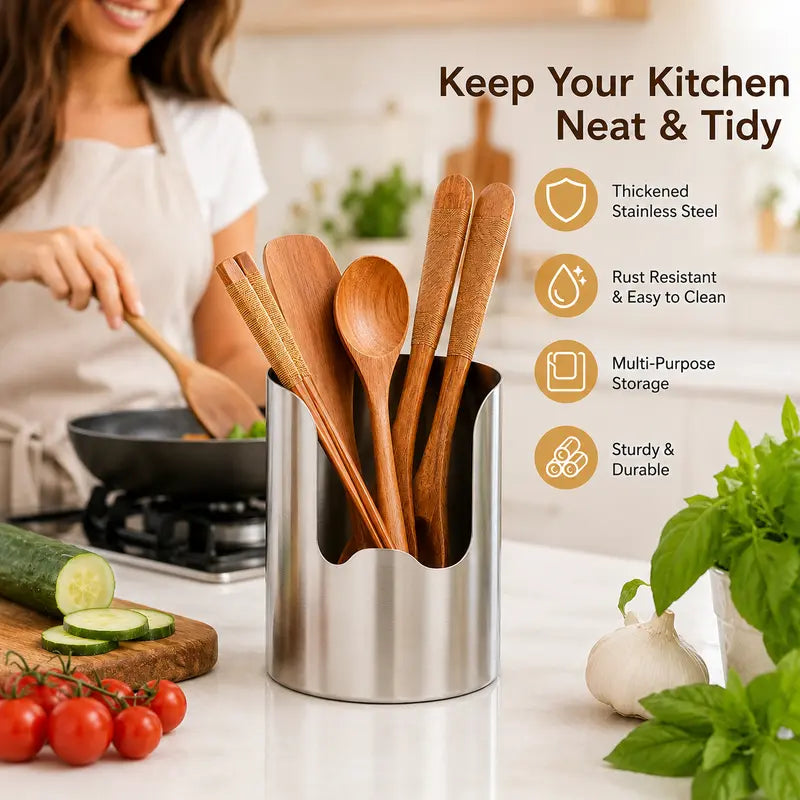 . 🍳 50% OFF Stainless Steel Utensil Holder – Keep Your Kitchen Counter Clean & Organized