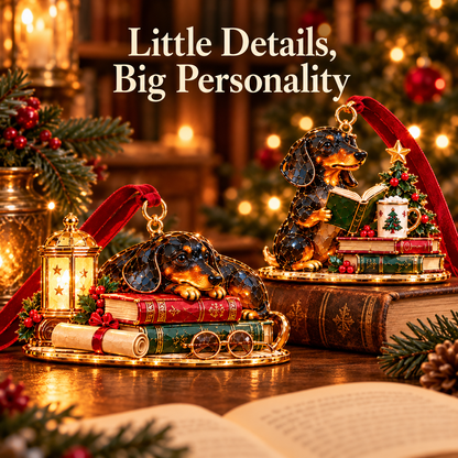 🐶Dachshund Cozy Library Christmas Ornament – A Little Story for Your Tree 🐾