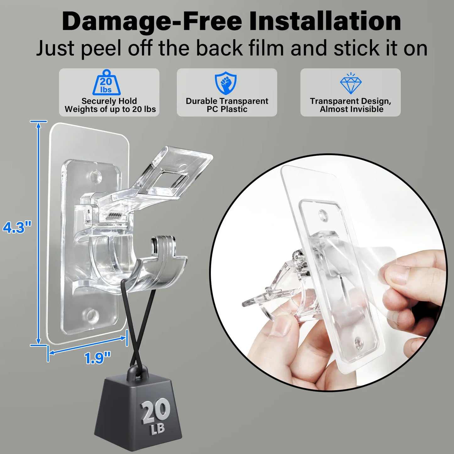 No Drill Curtain Rod Holders - 6 Pack Self Adhesive Hooks