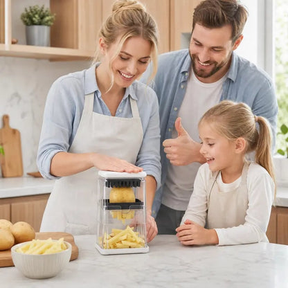 🎉 Fingersafe French Fry Cutter – Stainless Steel Potato Slicer with Detachable Interchangeable Blades