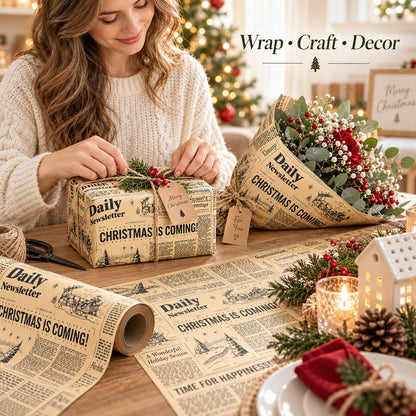 📰 Vintage Newspaper Christmas Kraft Wrapping Paper Mini Roll for Gifts & DIY 🎄