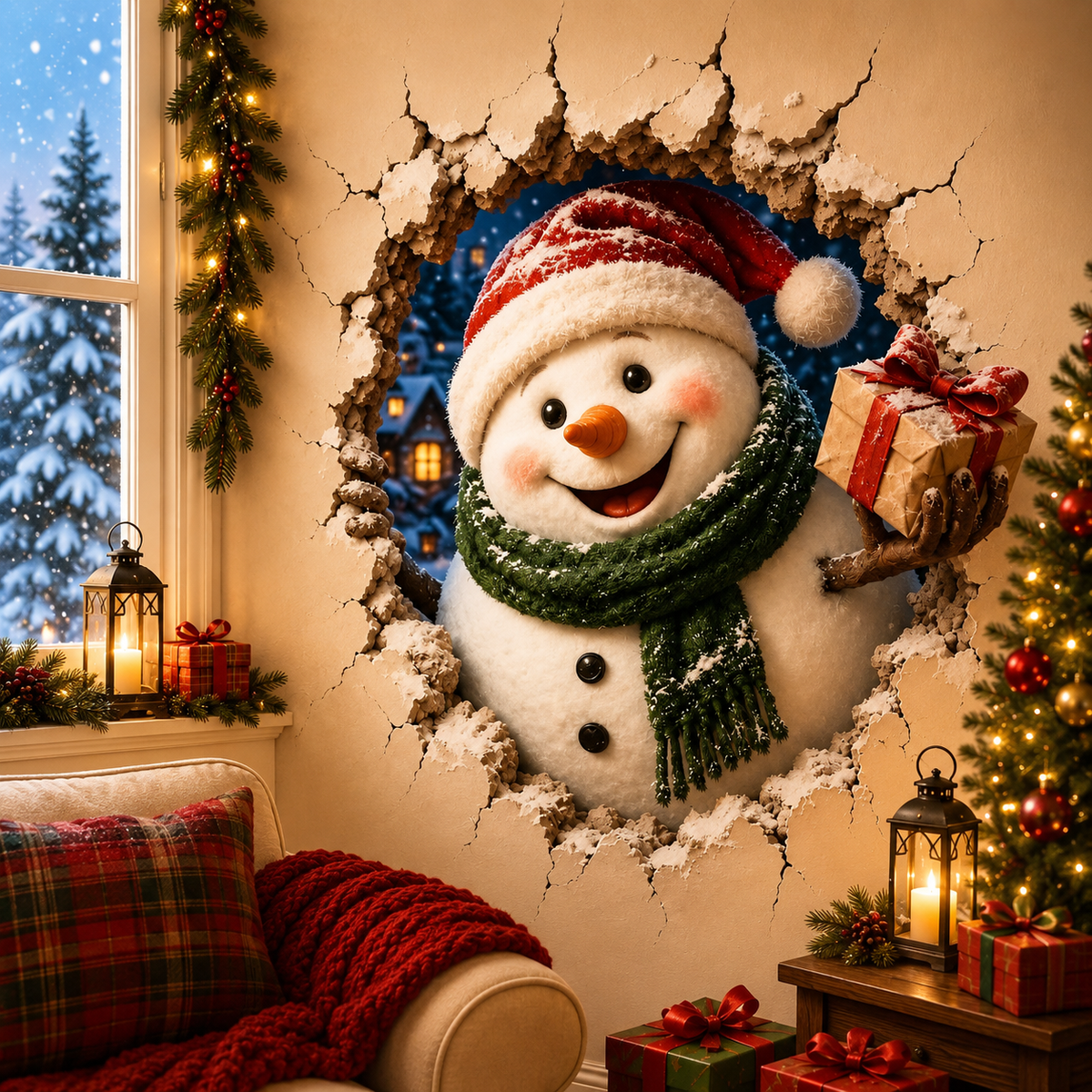 🔥Last Day 50% OFF-19.7'' 🎄 3D Christmas Break-In Wall Decal Peel and Stick Holiday Home Decor 🎅