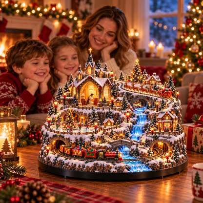 🔥 LAST DAY 49% OFF 🔥 Lighted Animated Christmas Village with Train, Reindeer Sleigh & Waterfall ✨