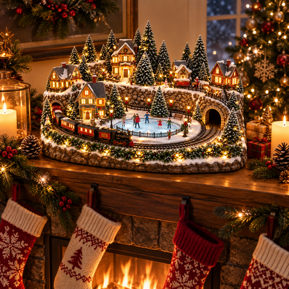 🔥 LAST DAY 50% OFF🔥Animated Holiday Train & Ice Rink Scene✨