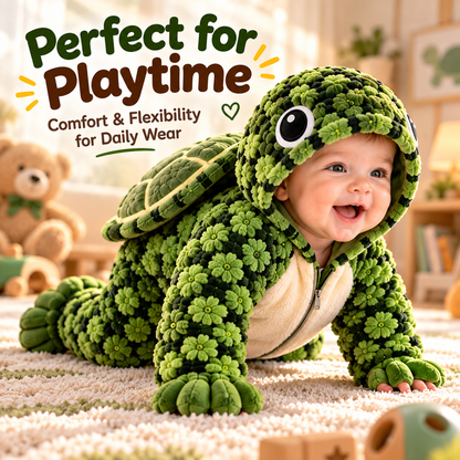 Little Turtle Plush 3D Shell Baby Onesie – Cute Hooded Cozy Romper