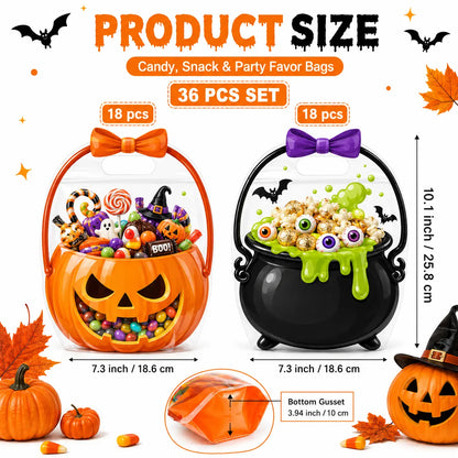 🎃 50% OFF 60 PCS Halloween Goodie Bags Set 🧡 Pumpkin & Cauldron Treat Bags for Trick or Treat Candy Party Favors