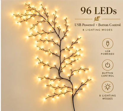 🎄 Flexible Christmas Vine Branch Wall Lights with 8 Modes & Remote Control ✨