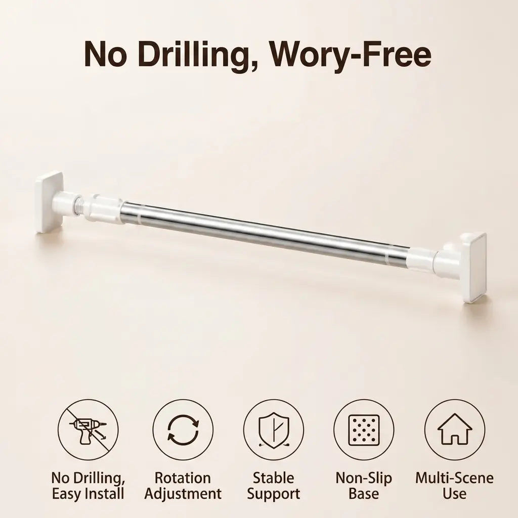💪 50% OFF 32mm Heavy-Duty Adjustable Tension Rod – No-Drill Stainless Steel