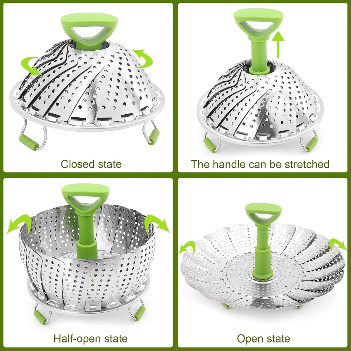 🔥 49% OFF Expandable Stainless Steel Steamer Basket – Foldable 3-in-1 Pot Insert