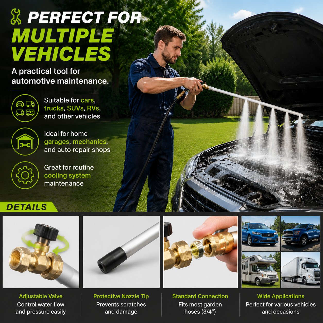 🔥 Only Today 49% OFF 60cm Radiator Cleaning Wand 🚗 Deep Reach Car Radiator Cleaner With Water & Air Connector