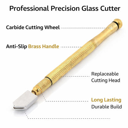 🔥 50% OFF Precision Glass Cutter 💎 Carbide Wheel with Anti-Slip Brass Handle