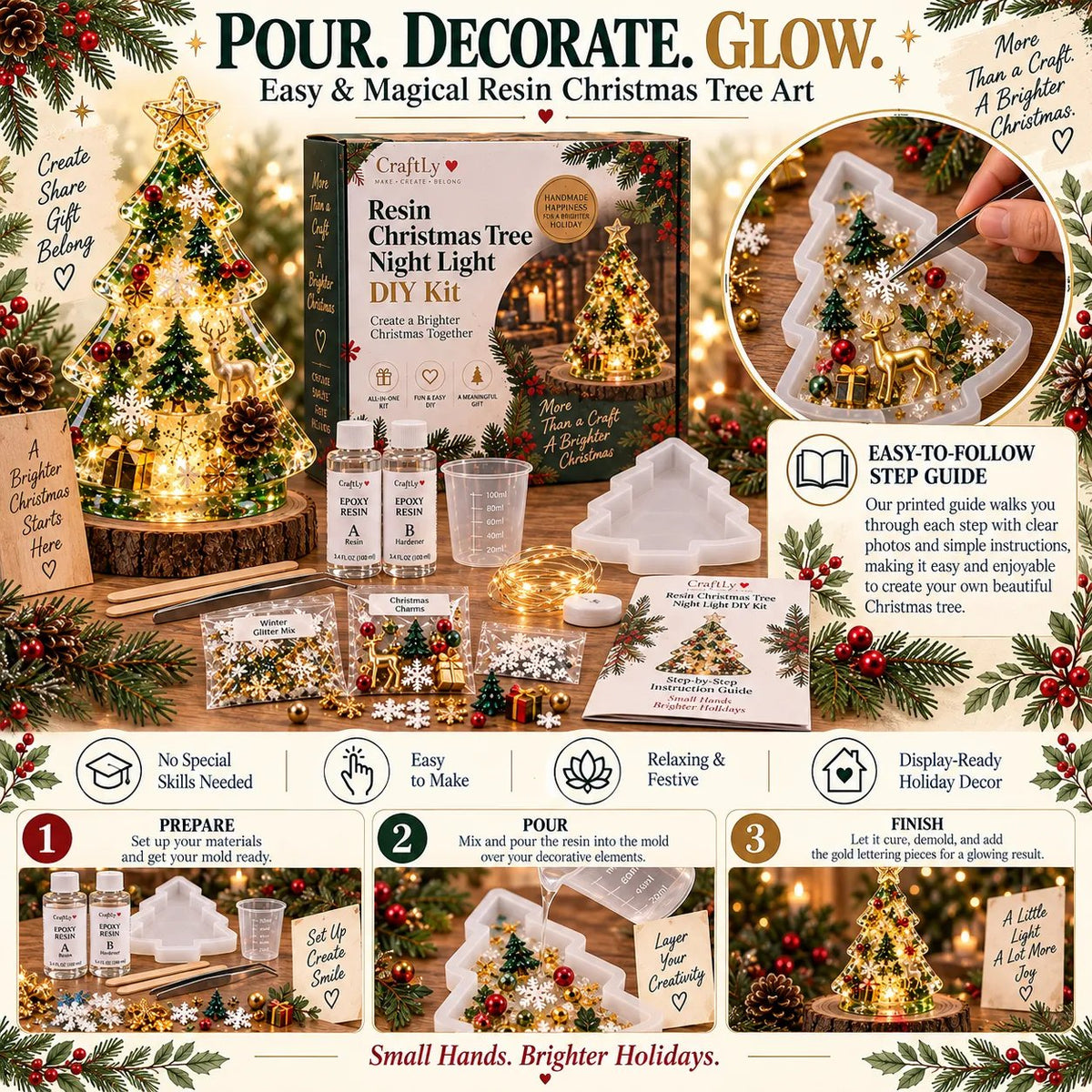 🔥HOT SALE🔥🎄 DIY Crystal Resin Christmas Tree Night Light Craft Kit with Warm Fairy Lights ❄️